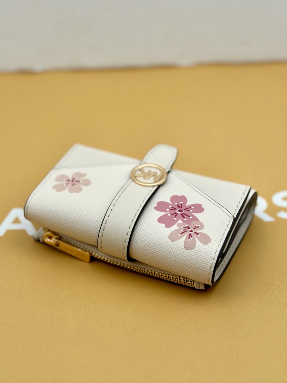 Michael Kors Ivory Compact Wallet with Pink Floral Accents - Picture 7 of 12